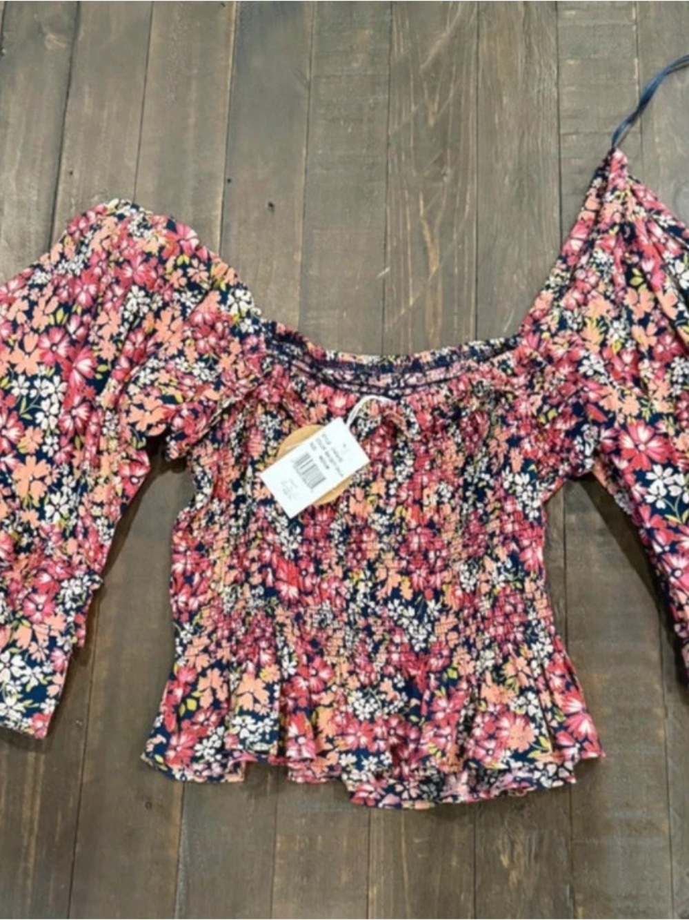 Patrons of Peace Pink Floral Smocked Blouse NWT
